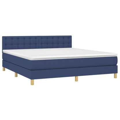 Cama box spring c/ colchão e LED 160x200 cm tecido azul