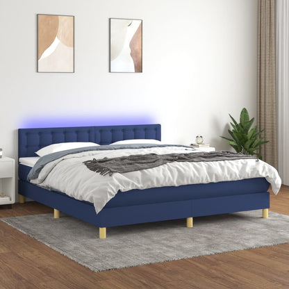 Cama box spring c/ colchão e LED 160x200 cm tecido azul