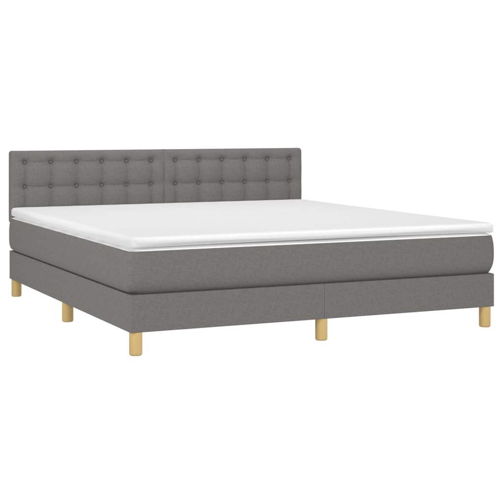 Cama box spring c/ colchão e LED 180x200 cm tecido cinza-escuro