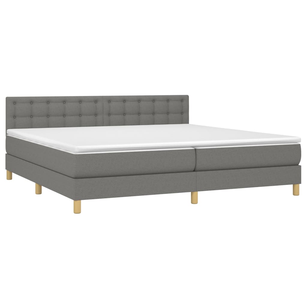 Cama box spring c/ colchão e LED 200x200 cm tecido cinza-escuro