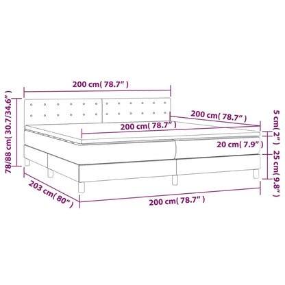 Cama box spring c/ colchão e LED 200x200 cm tecido preto