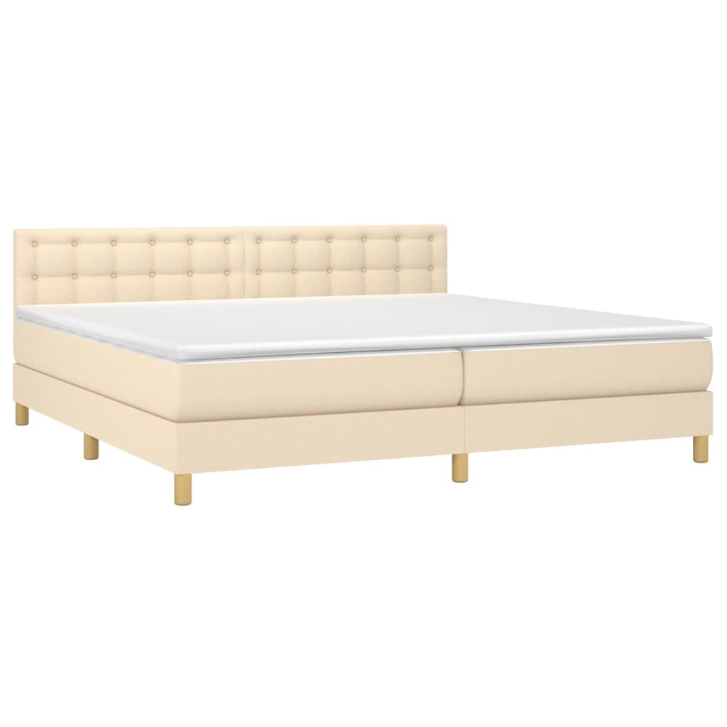 Cama box spring c/ colchão e LED 200x200 cm tecido cor creme