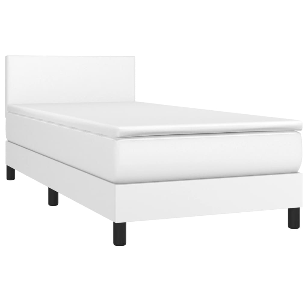 Cama box spring c/ colchão/LED 80x200cm couro artificial branco