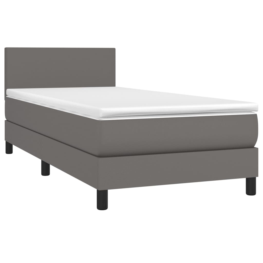 Cama box spring c/ colchão/LED 80x200 cm couro artificial cinza