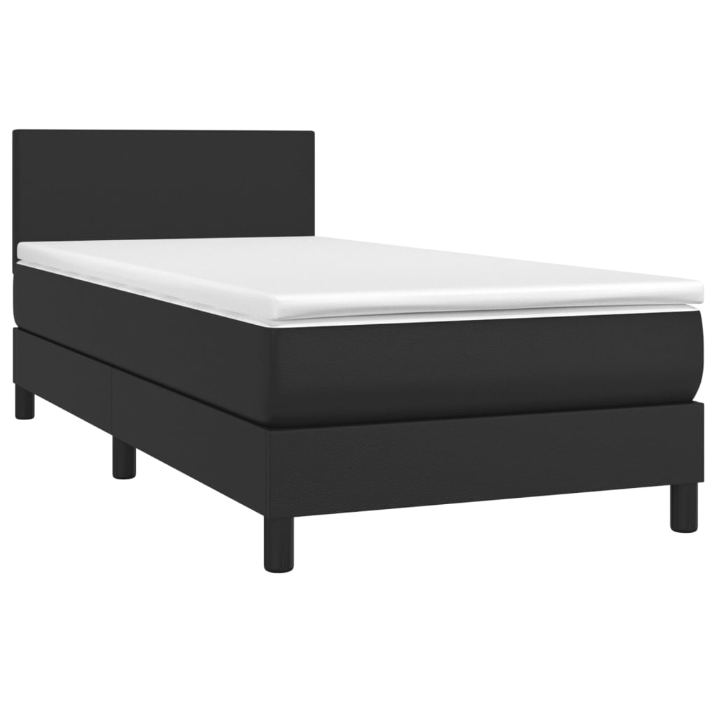 Cama box spring c/ colchão/LED 90x190 cm couro artificial preto