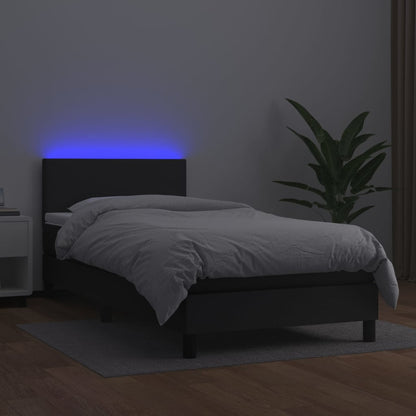 Cama box spring c/ colchão/LED 90x190 cm couro artificial preto