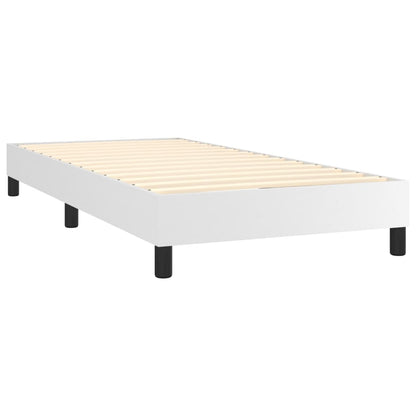 Cama box spring c/ colchão/LED 90x190cm couro artificial branco