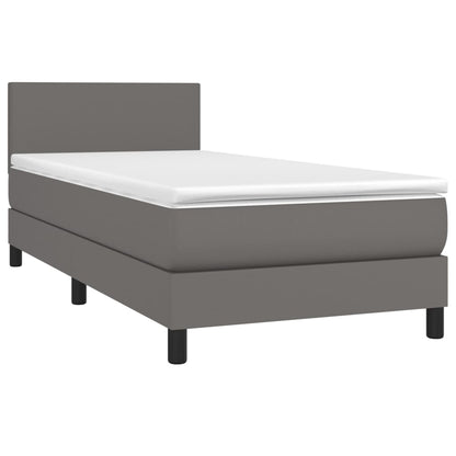 Cama box spring c/ colchão/LED 90x200 cm couro artificial cinza