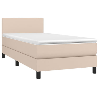 Cama box spring c/ colchão/LED 90x200cm couro artif. cappuccino