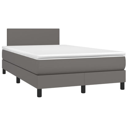 Cama box spring c/ colchão/LED 120x200cm couro artificial cinza