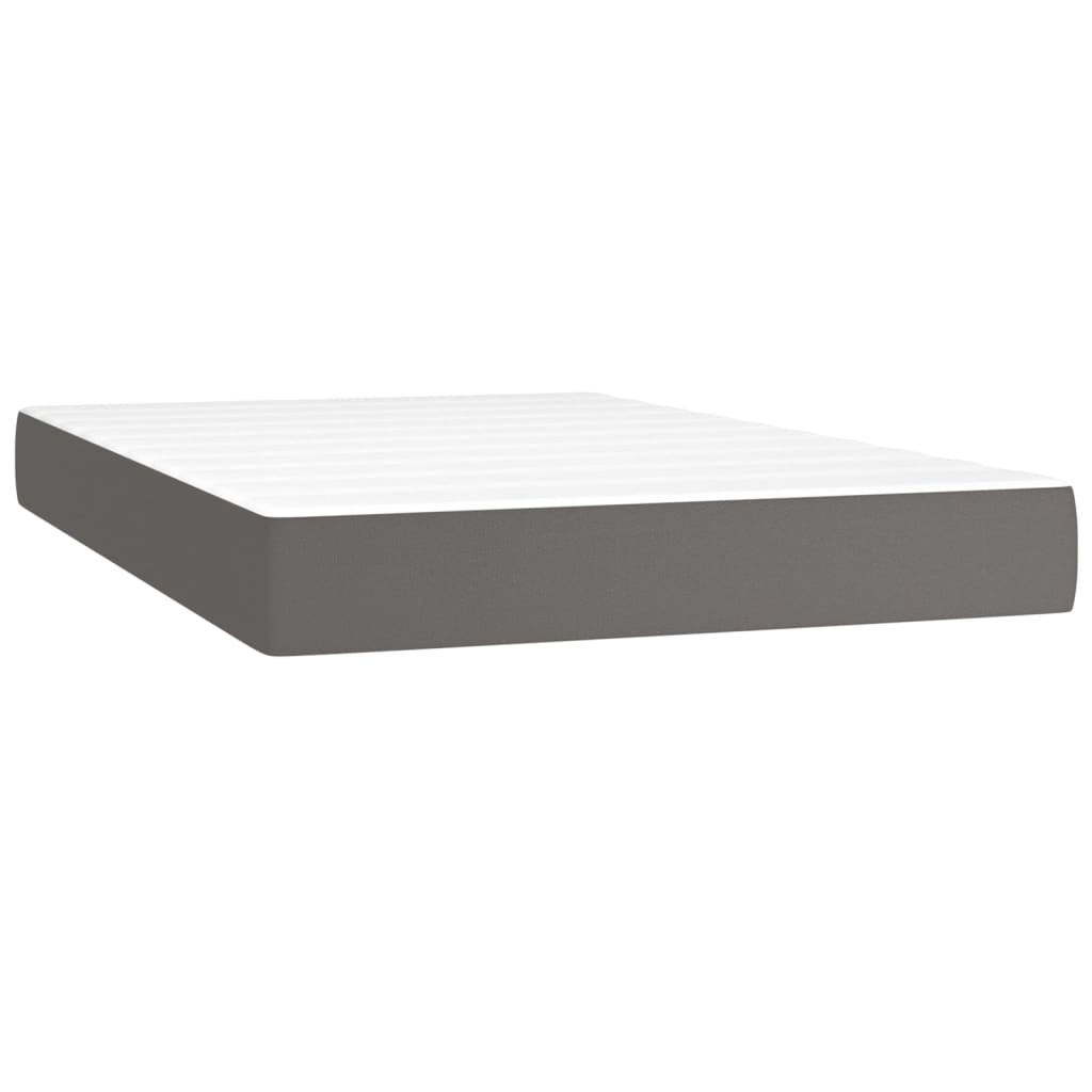 Cama box spring c/ colchão/LED 120x200cm couro artificial cinza