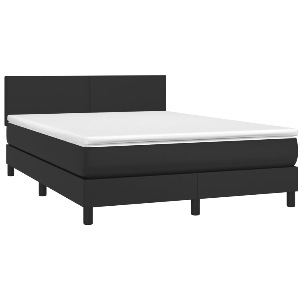 Cama box spring c/ colchão/LED 140x200cm couro artificial preto