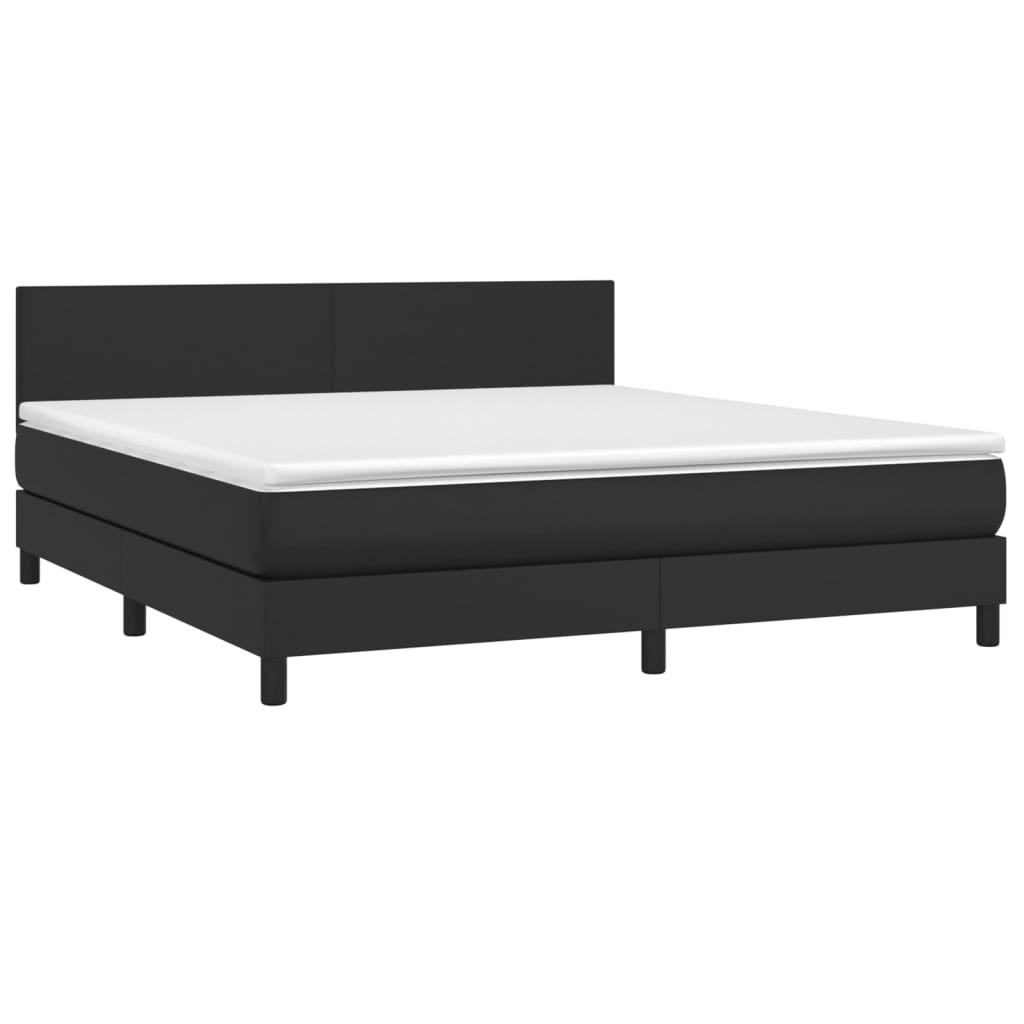 Cama box spring c/ colchão/LED 160x200cm couro artificial preto