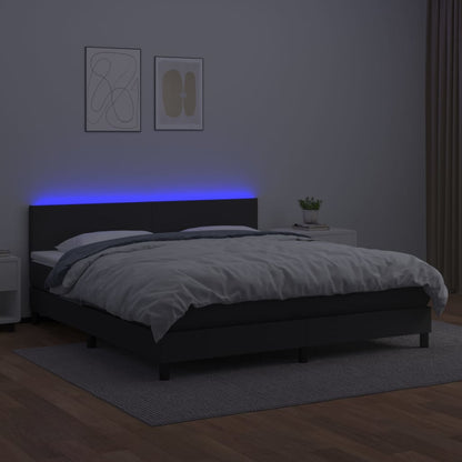 Cama box spring c/ colchão/LED 160x200cm couro artificial preto