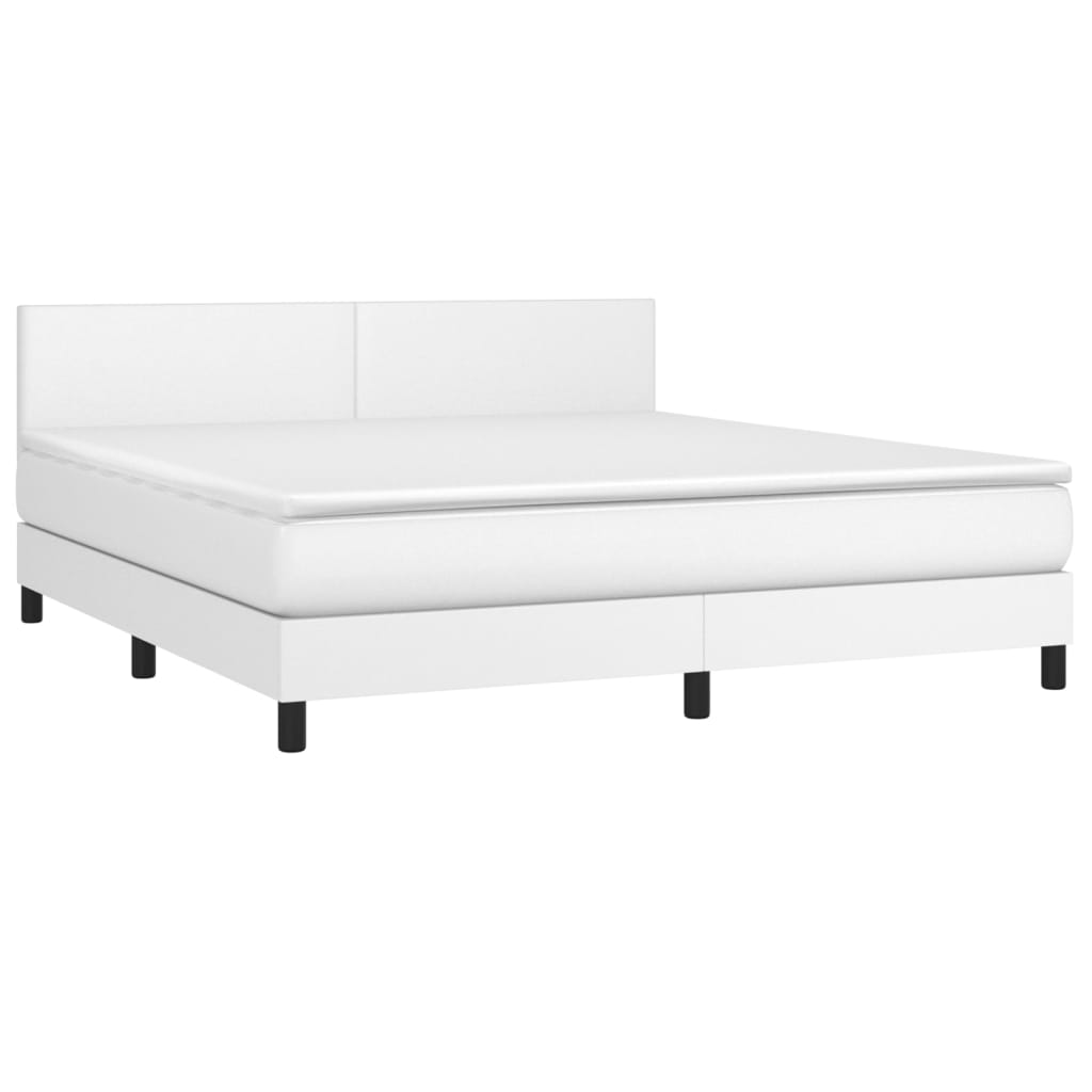 Cama box spring c/colchão/LED 160x200cm couro artificial branco