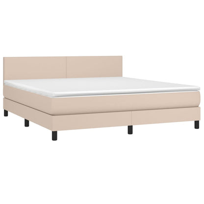 Cama box spring c/colchão/LED 160x200cm couro artif. cappuccino