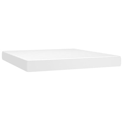 Cama box spring c/colchão/LED 180x200cm couro artificial branco