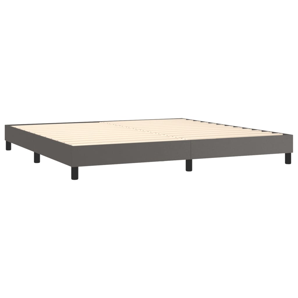 Cama box spring c/ colchão/LED 200x200cm couro artificial cinza