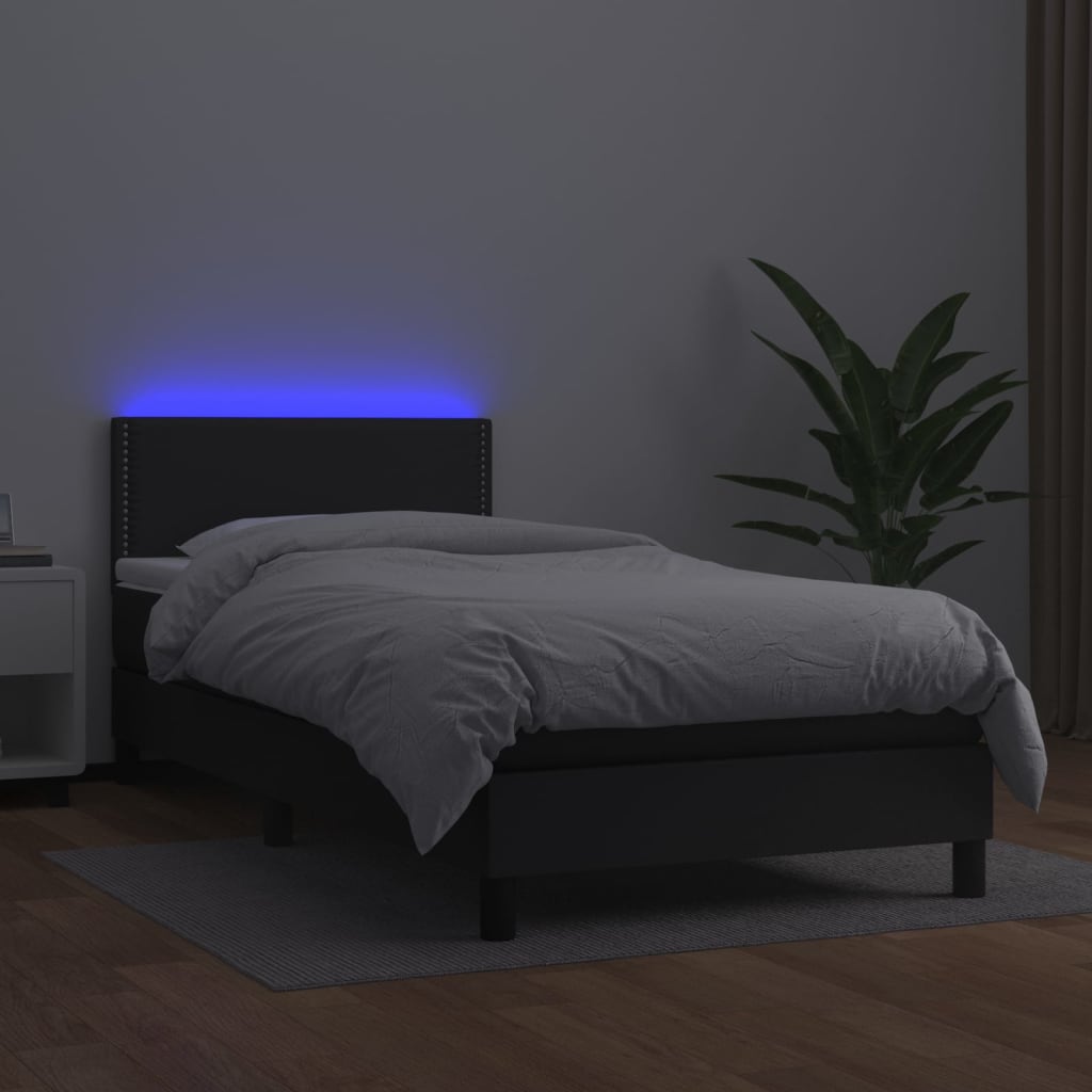 Cama box spring c/ colchão/LED 80x200 cm couro artificial preto