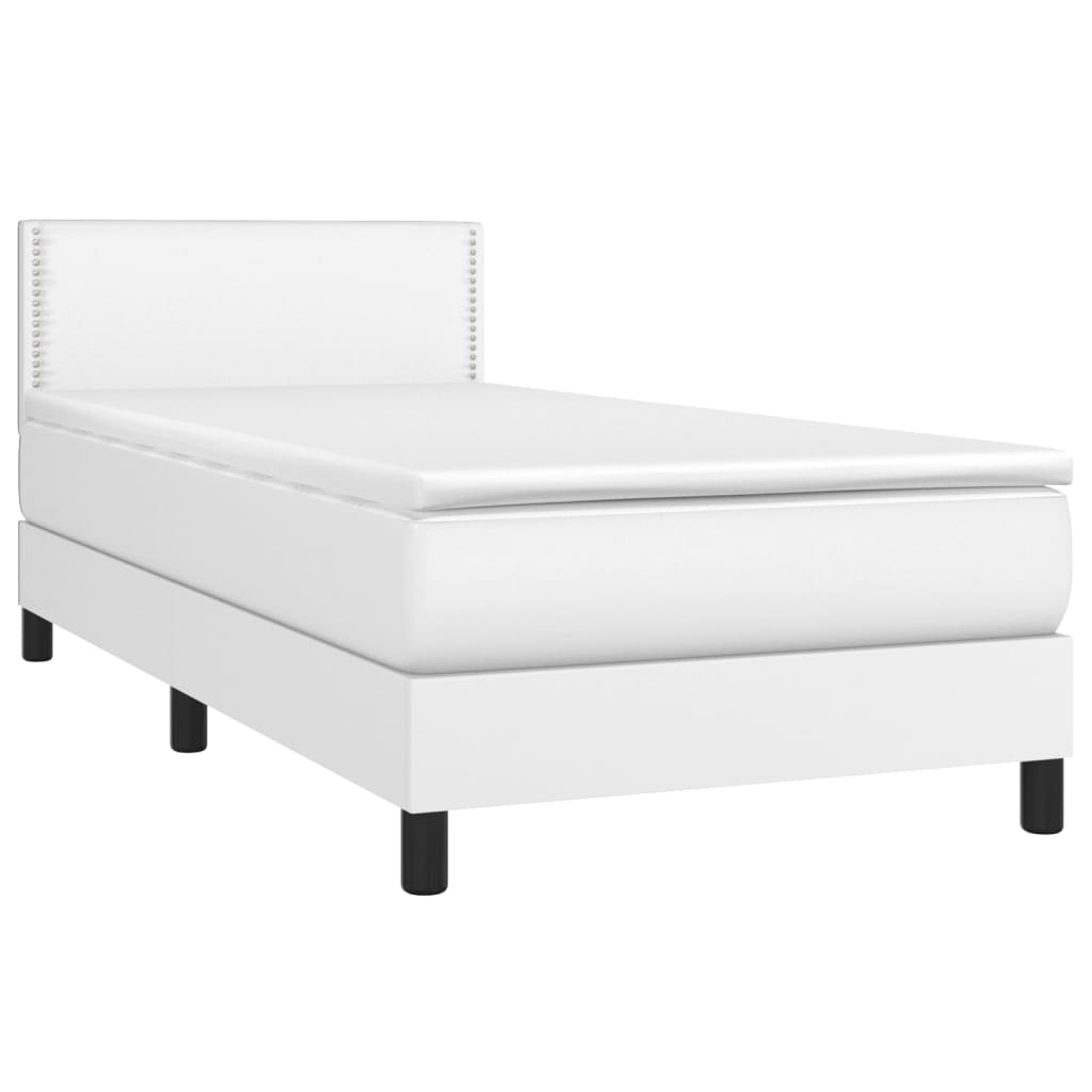 Cama box spring c/ colchão/LED 80x200cm couro artificial branco