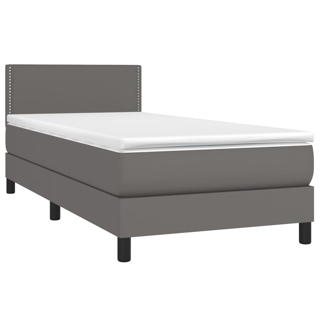 Cama box spring c/ colchão/LED 80x200 cm couro artificial cinza