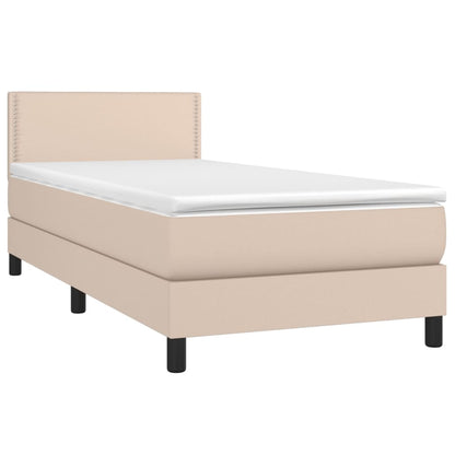 Cama box spring c/ colchão/LED 80x200cm couro artif. cappuccino