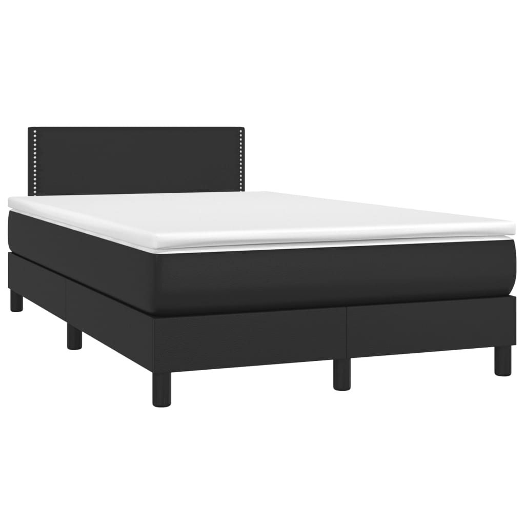 Cama box spring c/ colchão/LED 120x200cm couro artificial preto