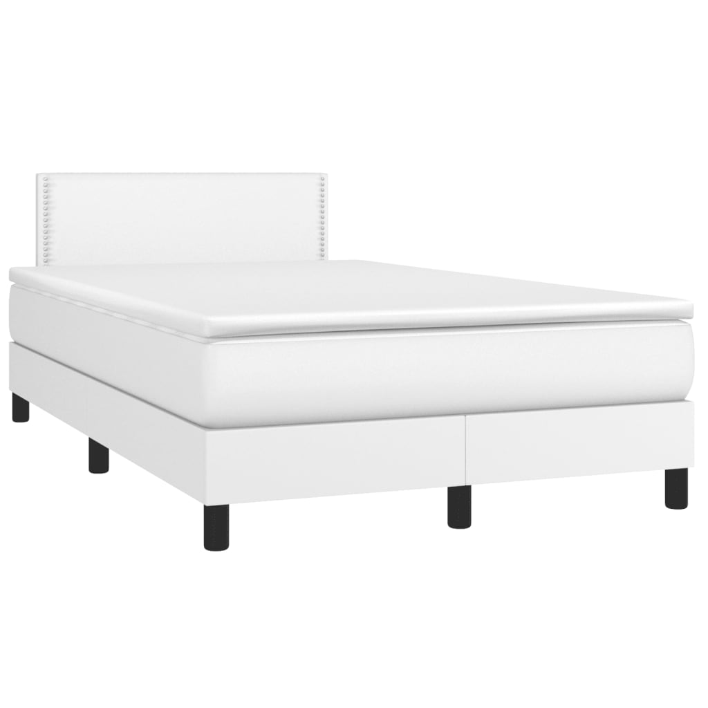 Cama box spring c/colchão/LED 120x200cm couro artificial branco