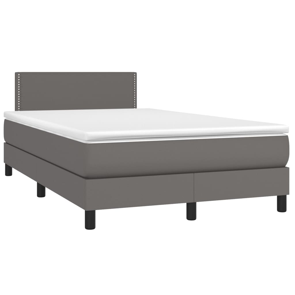 Cama box spring c/ colchão/LED 120x200cm couro artificial cinza