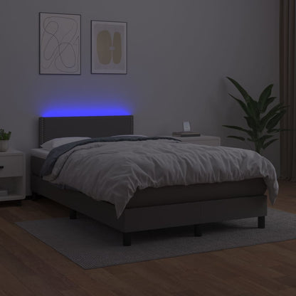 Cama box spring c/ colchão/LED 120x200cm couro artificial cinza