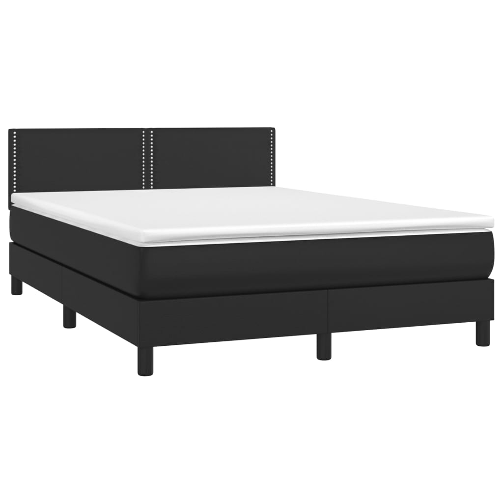 Cama box spring c/ colchão/LED 140x190cm couro artificial preto