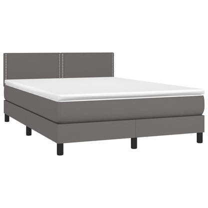 Cama box spring c/ colchão/LED 140x190cm couro artificial cinza