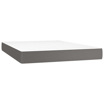 Cama box spring c/ colchão/LED 140x190cm couro artificial cinza