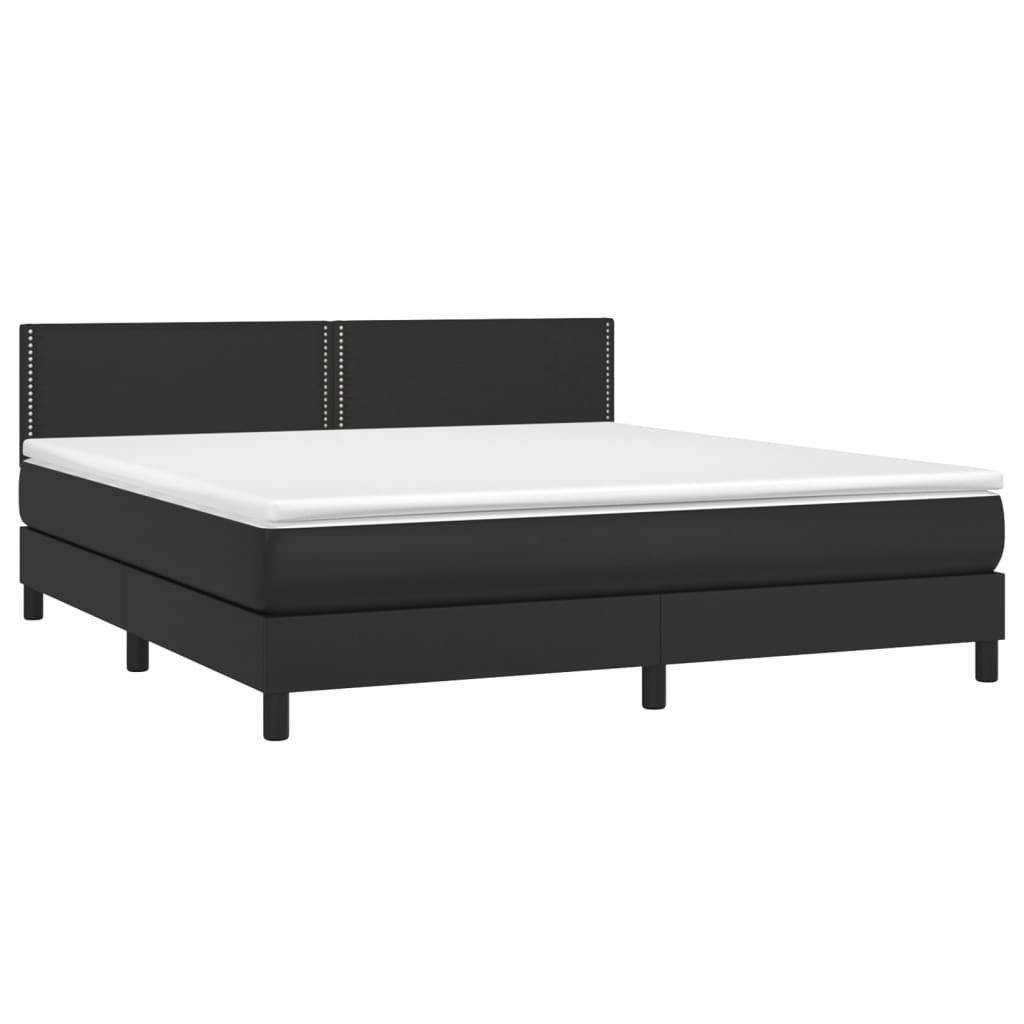 Cama box spring c/ colchão/LED 160x200cm couro artificial preto