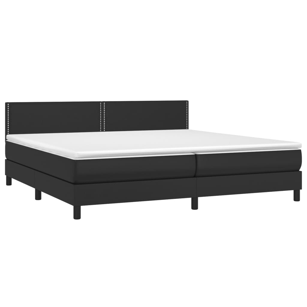 Cama box spring c/ colchão/LED 200x200cm couro artificial preto