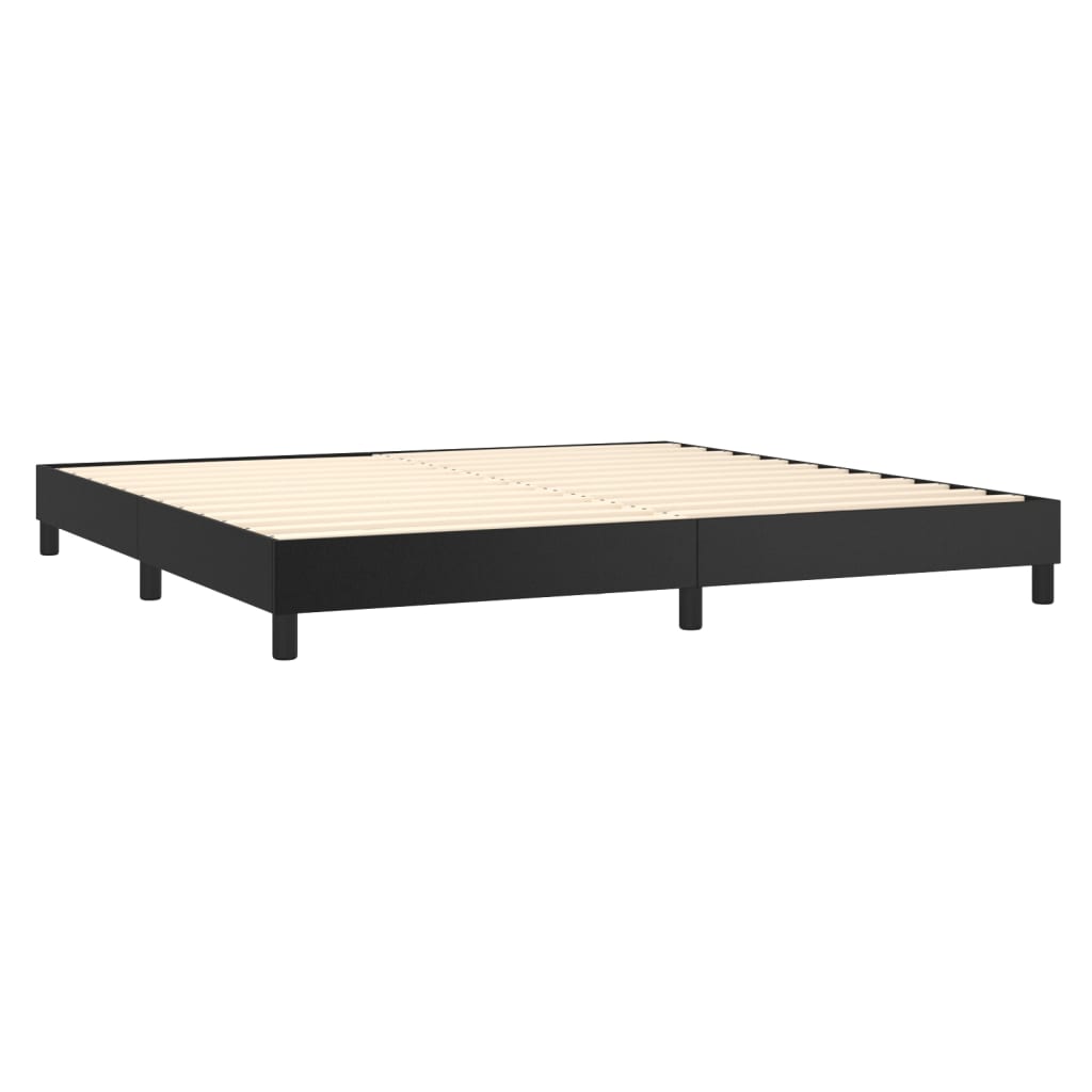 Cama box spring c/ colchão/LED 200x200cm couro artificial preto