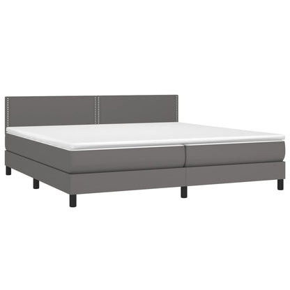 Cama box spring c/ colchão/LED 200x200cm couro artificial cinza