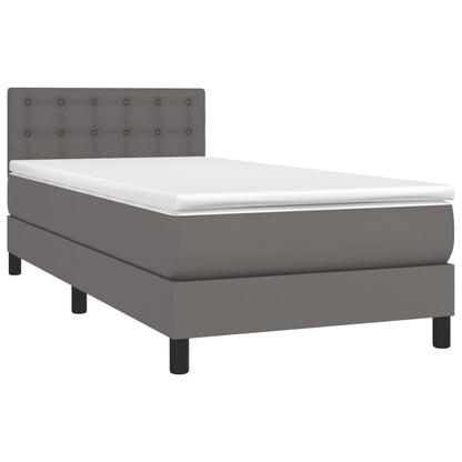 Cama box spring c/ colchão/LED 80x200 cm couro artificial cinza