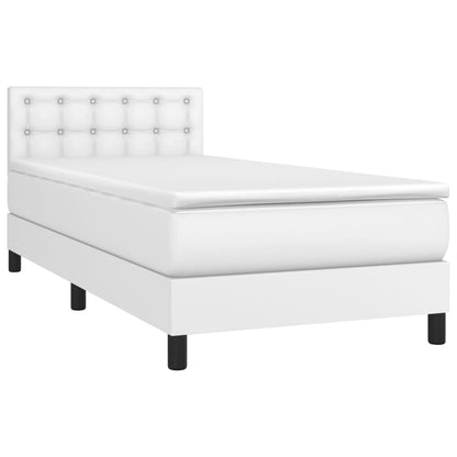 Cama box spring c/ colchão/LED 90x190cm couro artificial branco