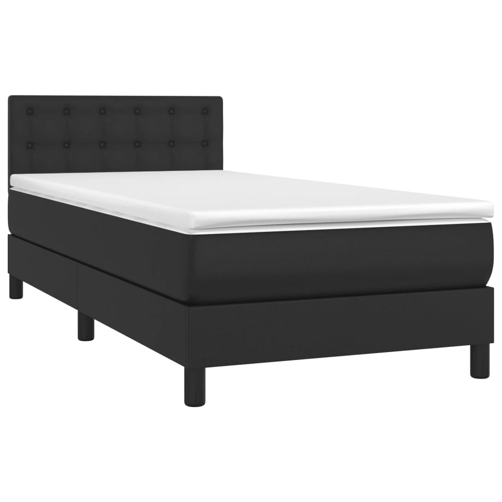 Cama box spring c/ colchão/LED 90x200 cm couro artificial preto