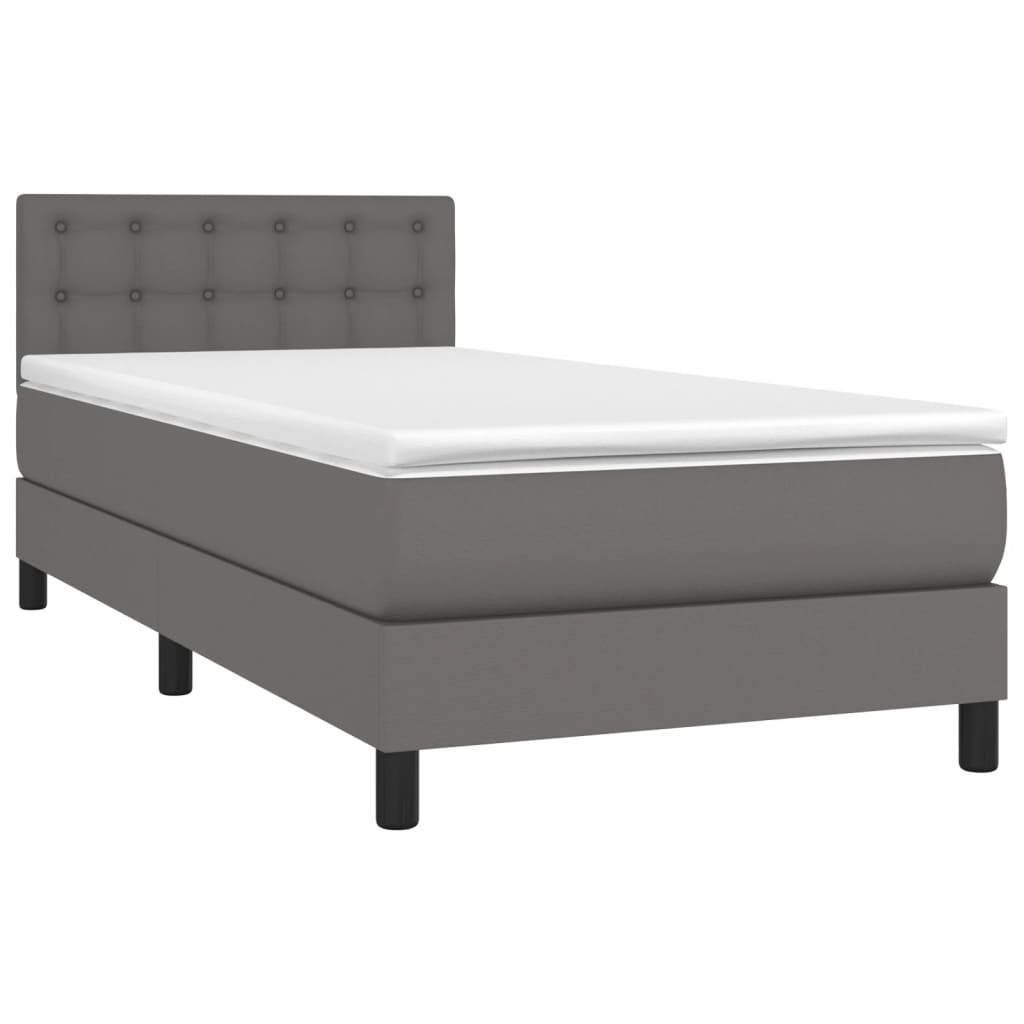 Cama box spring c/ colchão/LED 90x200 cm couro artificial cinza