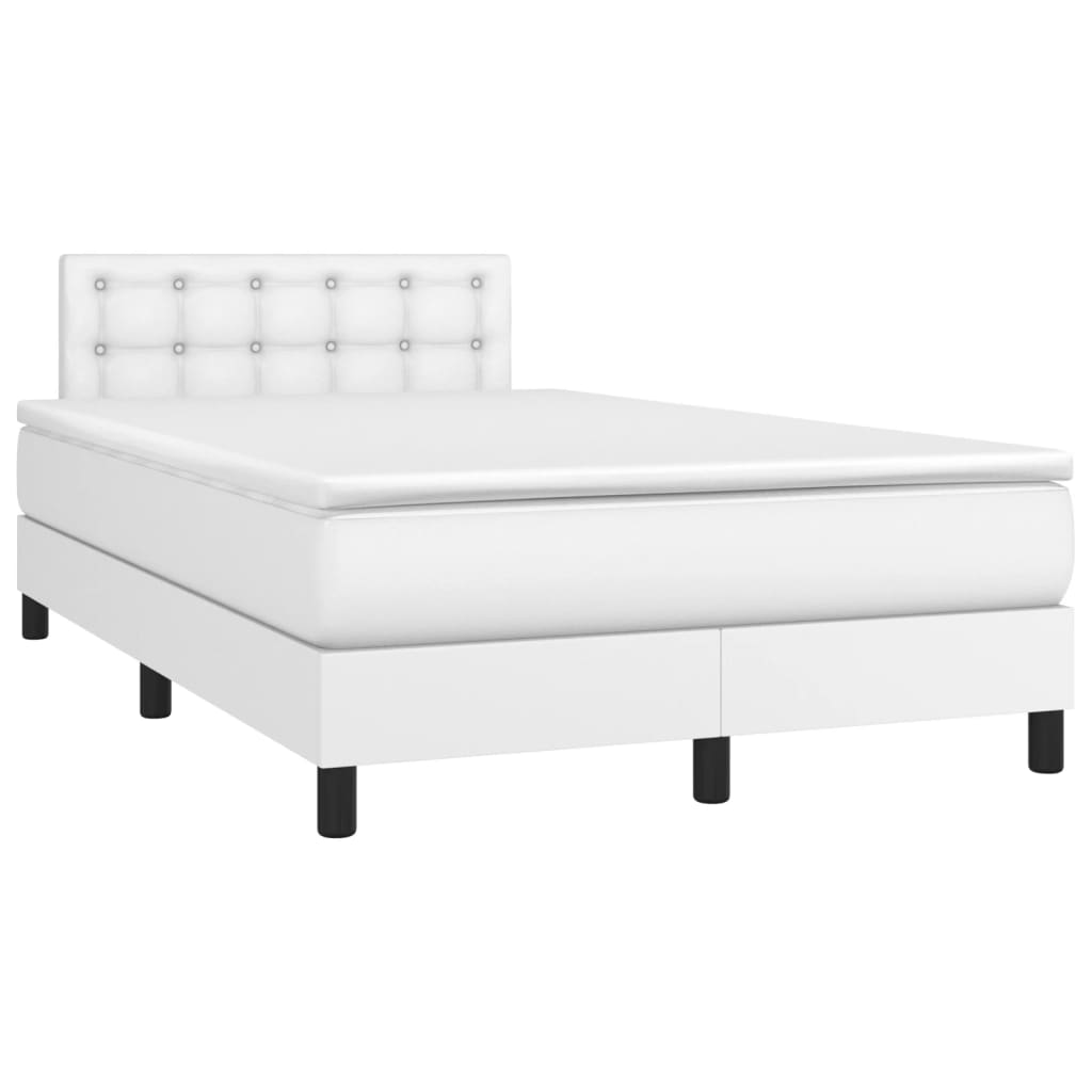 Cama box spring c/colchão/LED 120x200cm couro artificial branco