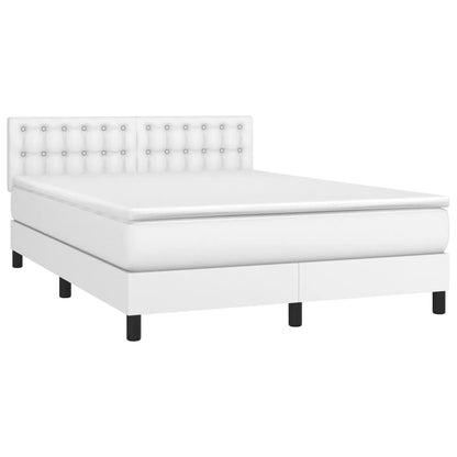 Cama box spring c/colchão/LED 140x190cm couro artificial branco