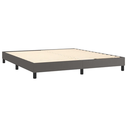 Cama box spring c/ colchão/LED 160x200cm couro artificial cinza