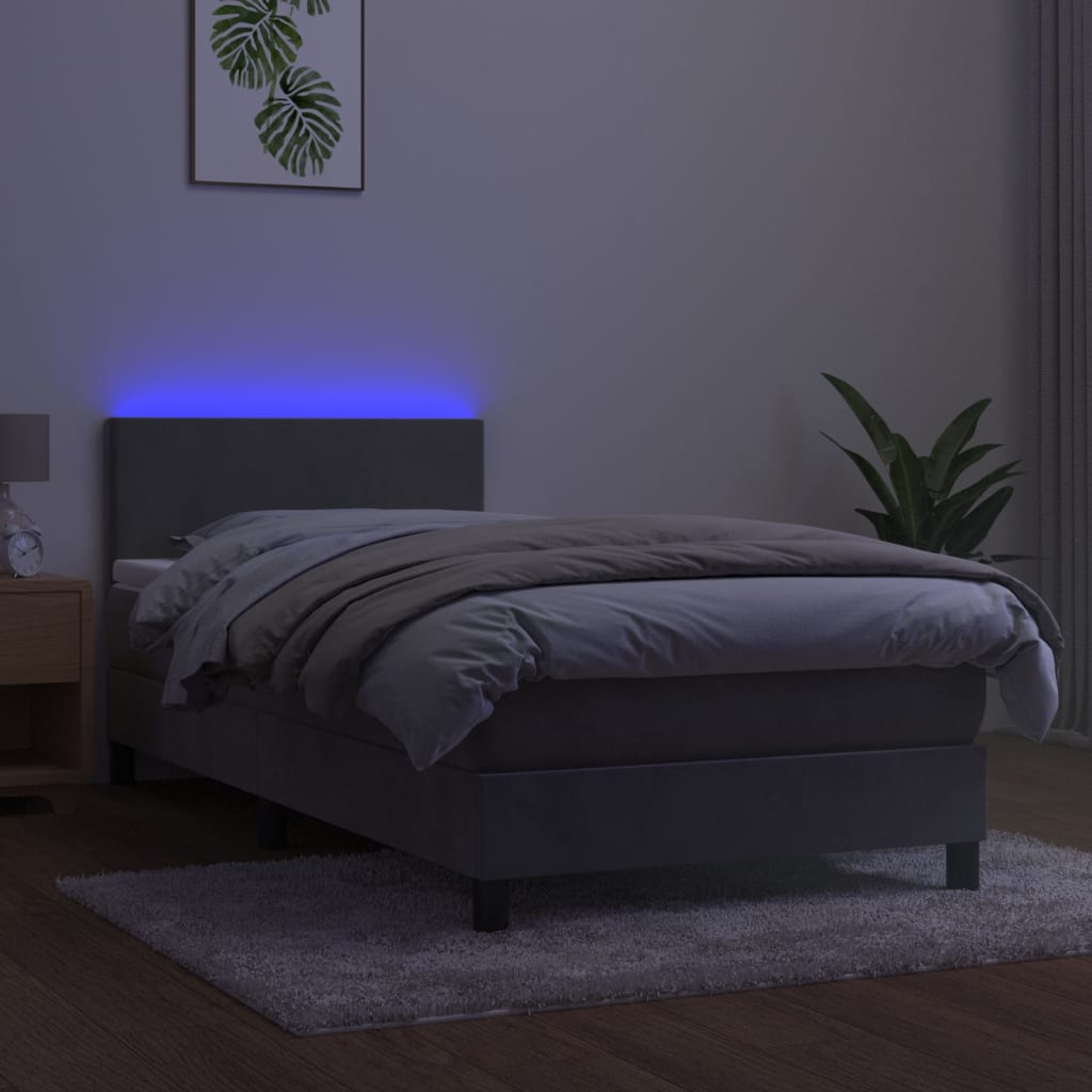 Cama box spring c/ colchão/LED 80x200 cm veludo cinzento-claro