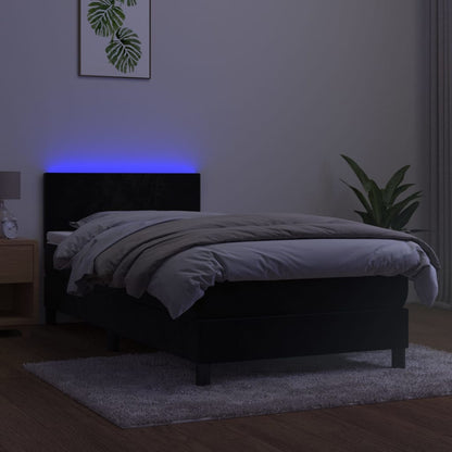 Cama box spring c/ colchão/LED 80x200 cm veludo preto