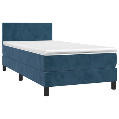 Cama box spring c/ colchão/LED 80x200 cm veludo azul-escuro