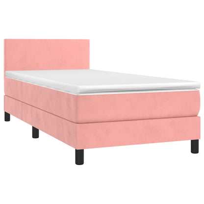 Cama box spring c/ colchão/LED 80x200 cm veludo rosa