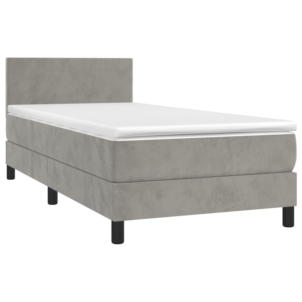 Cama box spring c/ colchão/LED 90x190 cm veludo cinzento-claro