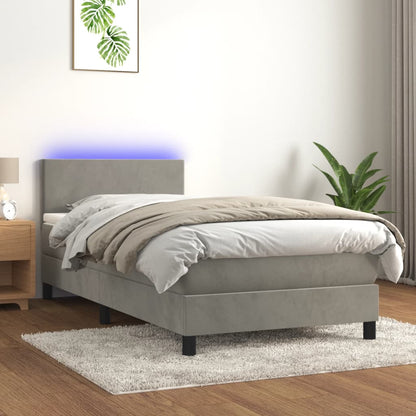 Cama box spring c/ colchão/LED 90x190 cm veludo cinzento-claro